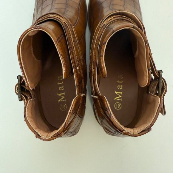 Mata Croc Embossed Ankle Boots Brown Size 8.5 Double Buckle Straps Western Style - Picture 8 of 15